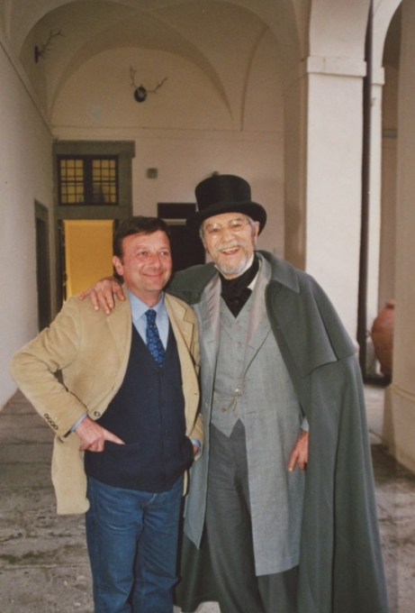 F.Petrucci e Nino Manfredi, per le riprese di La Notte di Pasquino, marzo-aprile 2002